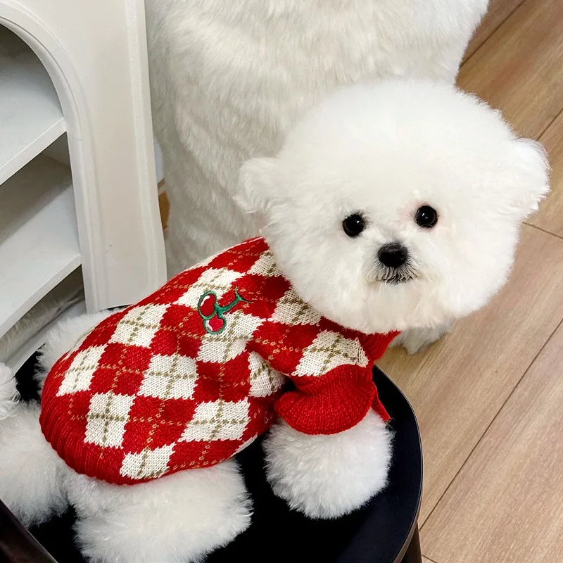 

Puppy Clothes Pet Winter Sweater Small and Medium-sized Dogs Warm Knitted Sweater Thickened Teddy Plaid Clothes