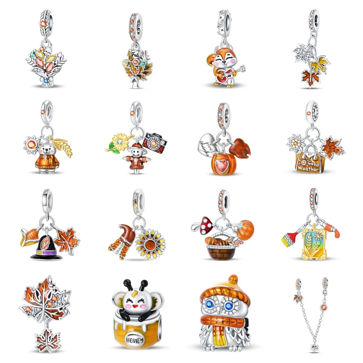Original Charms Silver Plated Beads Fit Braceletsdiy Women Gift Accessory Squirrel Maple Leaf Pumpkin Sunflower Crystal Pendant