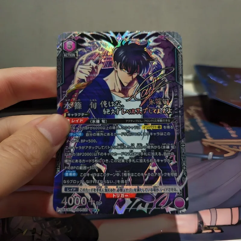 Handmade Diy Solo Leveling Flash Card Union Arena Laser Signature Foil Card Gold Line Action Point Collectible Card Custom view 3