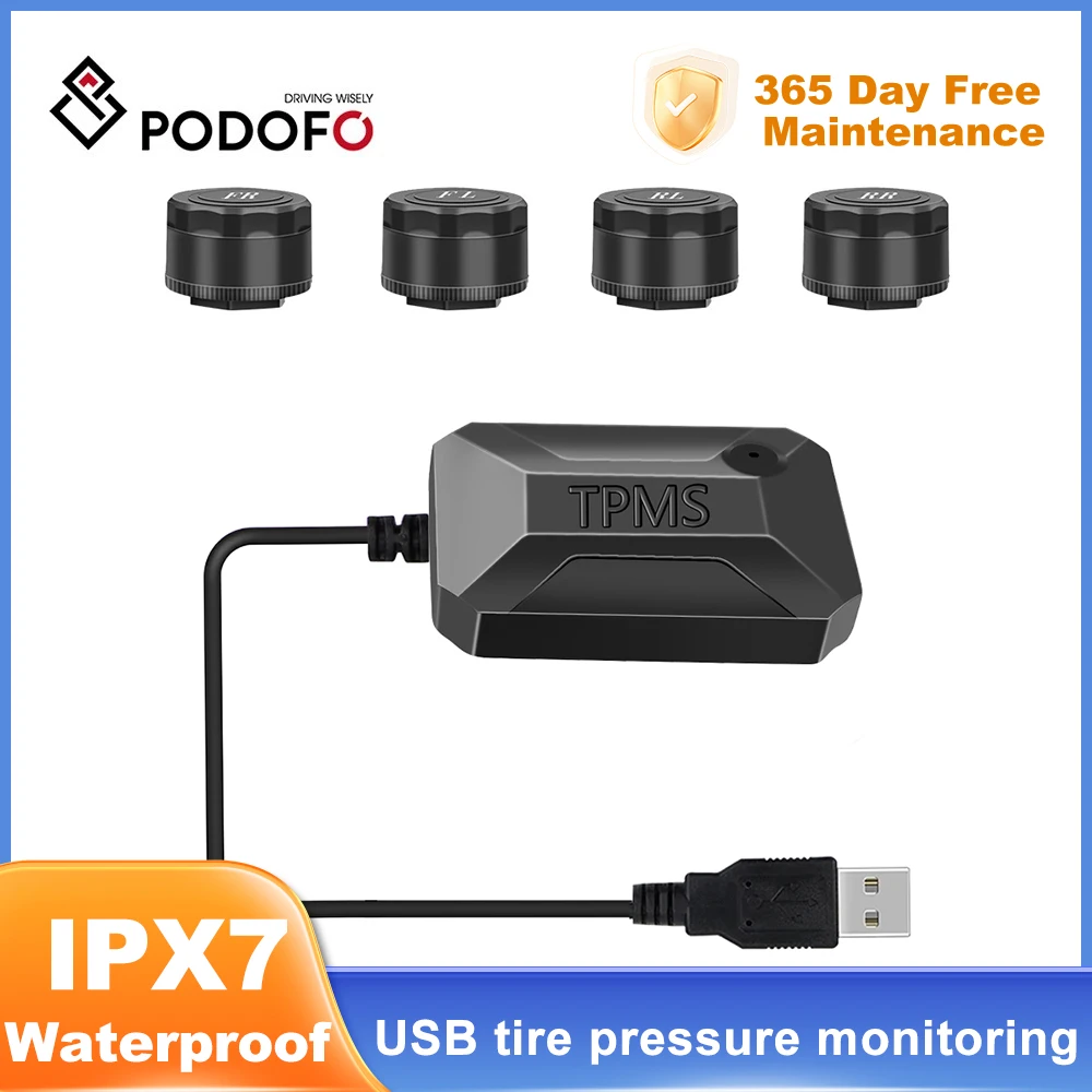 Podofo USB tire pressure monitoring TPMS Android tire pressure wireless tire pressure monitor with large screen for truck