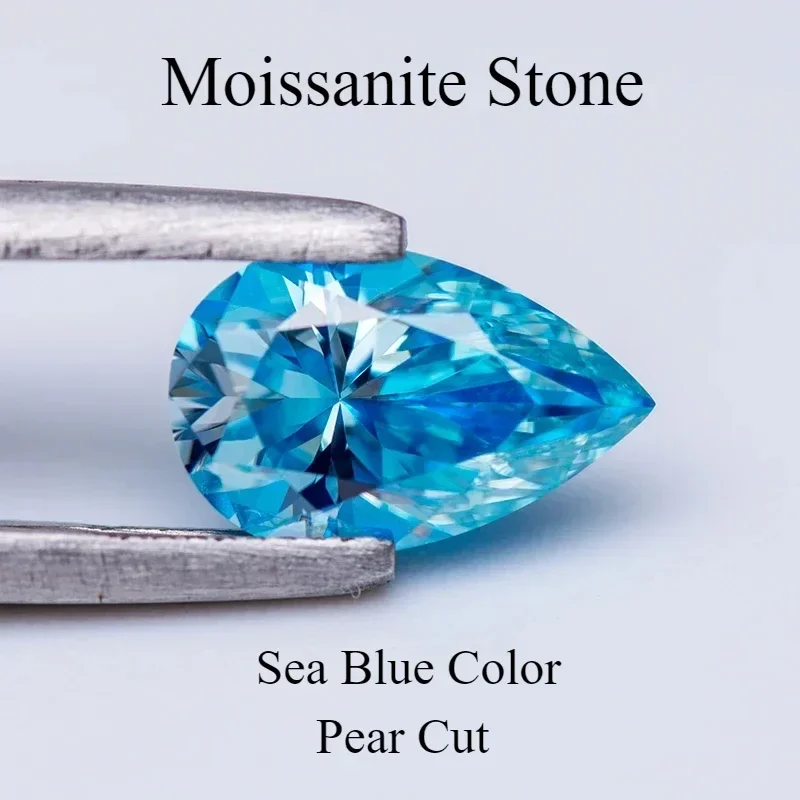 Pedra moissanite mar cor azul vvs1 pêra corte laboratório cultivado pedra preciosa para diy encantos jóias fazendo materiais com certificado gra