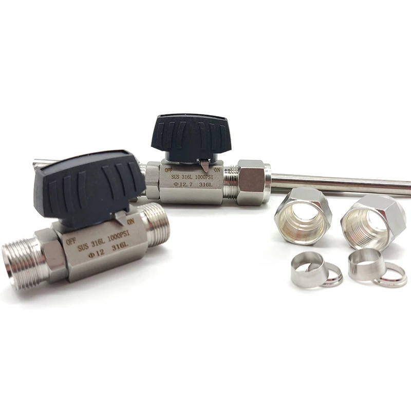 316L Edelstahl Doppelhülsen-Kugelhahn 6 mm 8 mm 10 mm 1/4 Zoll 3/8 Zoll 1/2 Zoll Rohr Hochdruck-Sechskant-Luftquelle Instrumentenventil – Detail 1