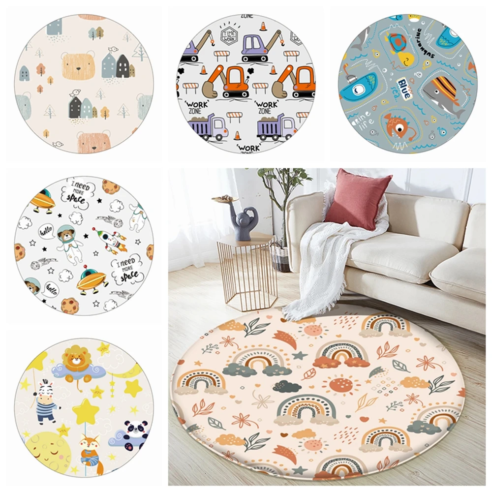 CLOOCL Flanell Round Carpet Non-Slip 3D Cartoon Print Area Play Mat Floor Mat Floor Rug for Living Room Bedroom Kids Room Mat