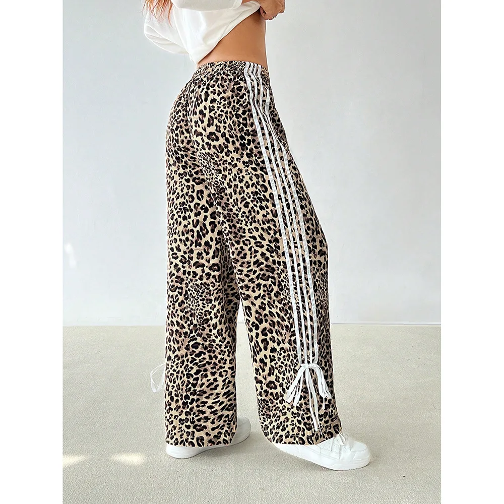 Calças Casuais Femininas de Perna Larga com Estampa de Leopardo, Corte Reto, Modernas, Novidade de Verão, Confortáveis e Soltas