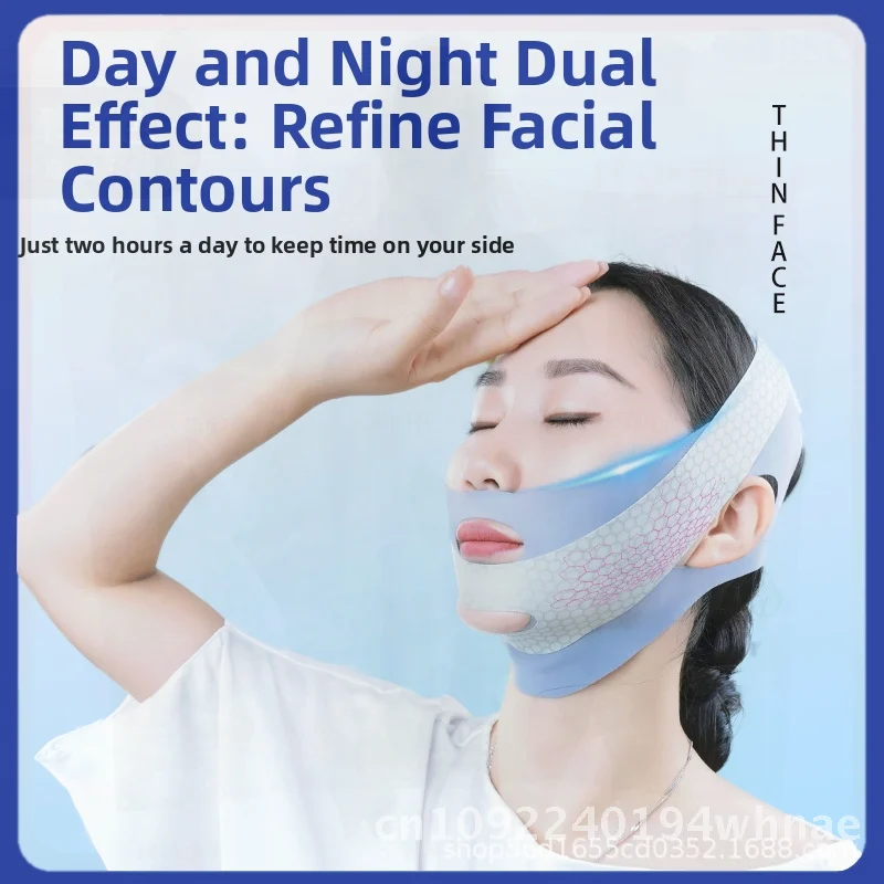 Benda per il viso a infrarossi lontani V-Lift Maschera per il sonno rassodante Riduttore a doppio mento Maschera in poliestere grigio/rosa per la cura della pelle del viso