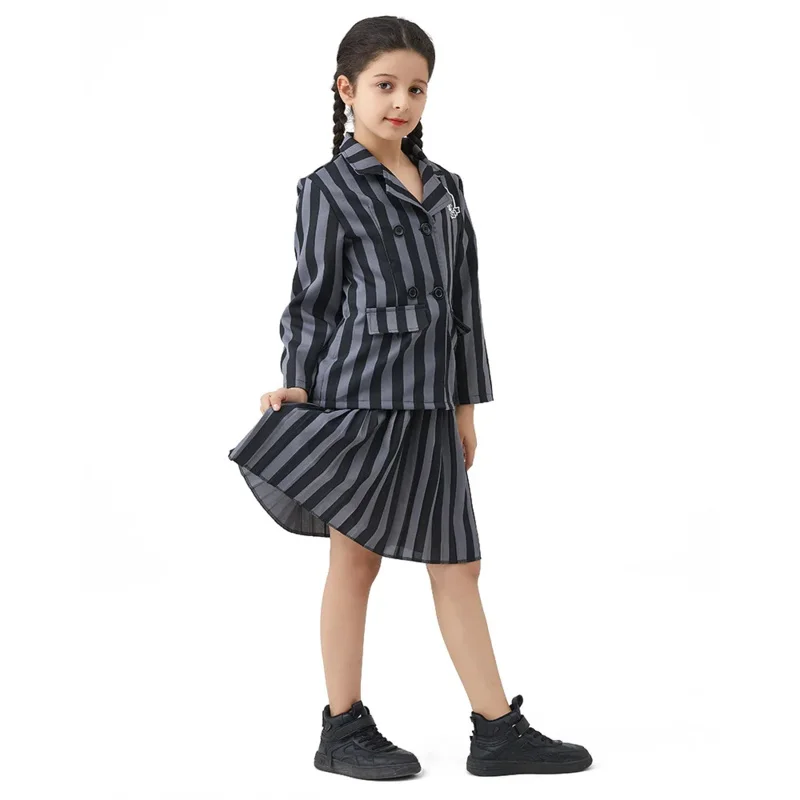 Addams disfraz de Halloween para niños, niñas y mujeres, uniforme de Nevermore Academy, ropa con Peluca de mano, fiesta de cumpleaños familiar