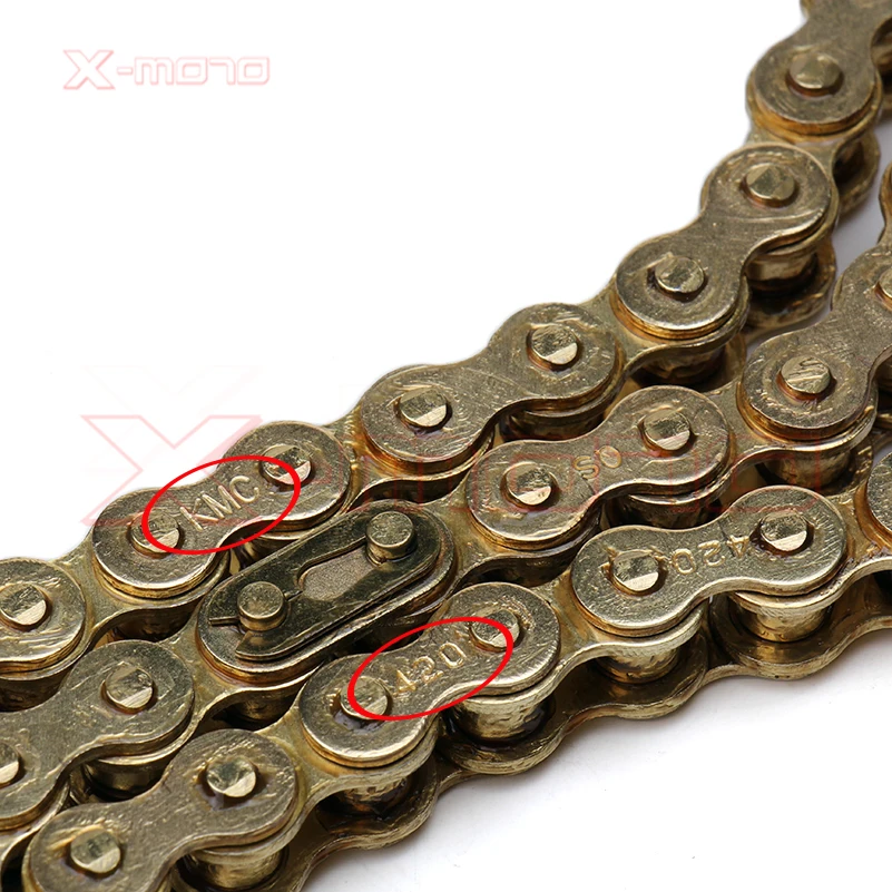 Gold KMC 420 102/104/108 links GOLD O-RING chain 50 70 90 110 125cc dirt bike/pit bike 420 chain can choose thelinks you want