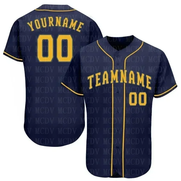 

Custom Navy Gold Baseball Jersey 3D Printed for Men and Women Shirt Casual Team Shirts Sport Unisex Tops