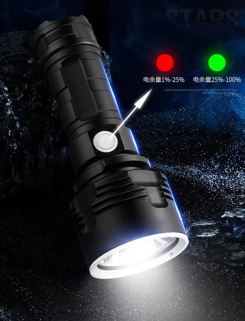 Super Powerful LED Flashlight L2 XHP70 with 26650 Battery USB Rechargeable Tactical Torch Outdoor Waterproof Caming Lantern