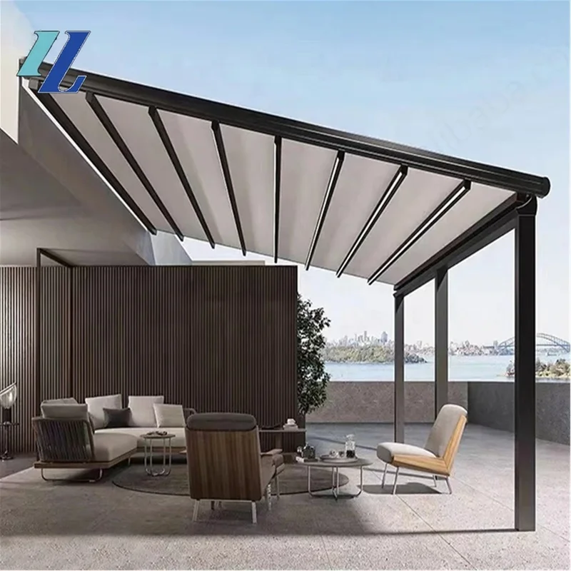 Cheap 2x6m Double Retractable Aluminum Alloy Motorized Remote Control PVC Garden/Patio/Balcony Awning Waterproof Powder Coated