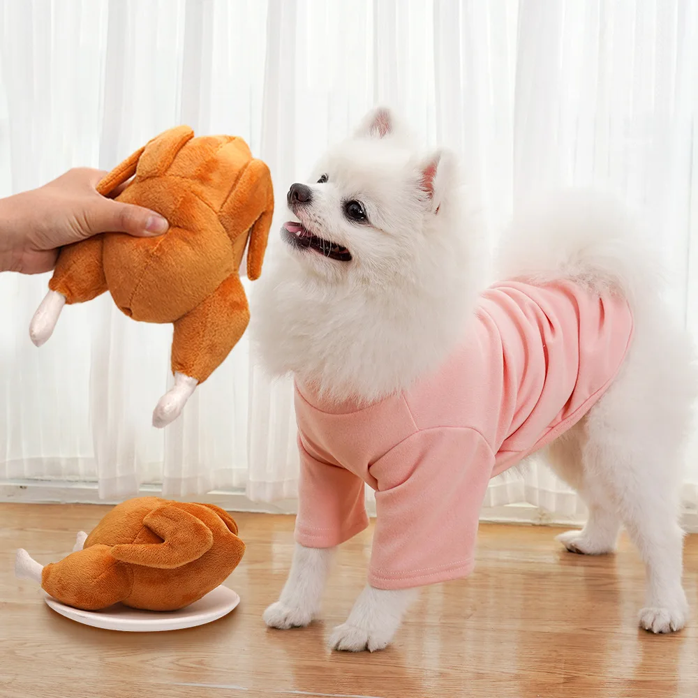 Quietschendes Brathähnchen-Plüsch-Haustierspielzeug – gefülltes, weiches Kauspielzeug mit Knistergeräuschen für Hunde und Katzen, große Rassenfreundlichkeit – Detail 6