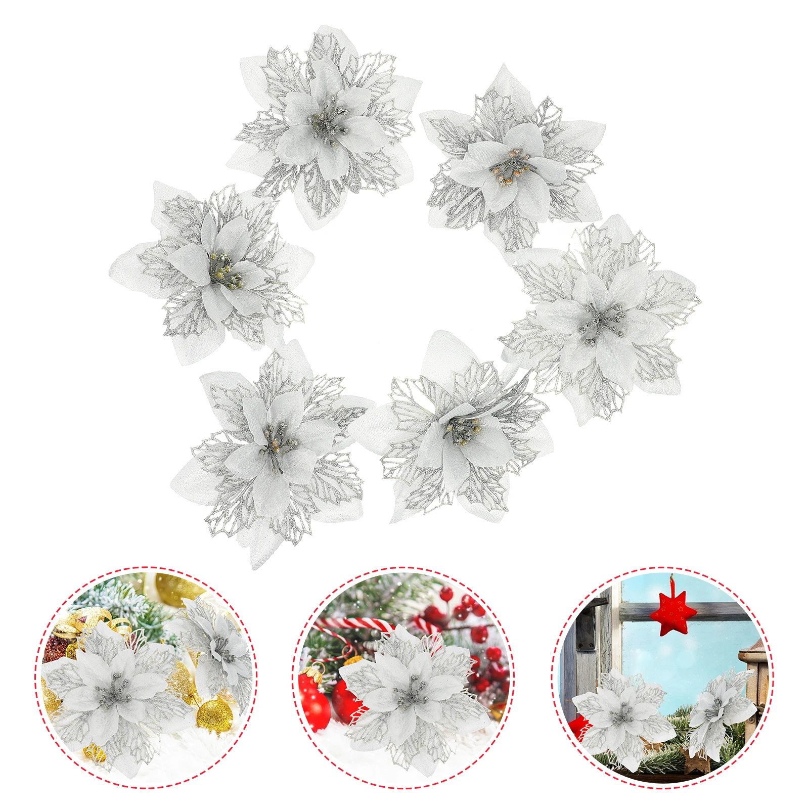 

10 Pcs Flower Artificial Christmas Ornaments for Tree Decorations Holiday Party Supplies