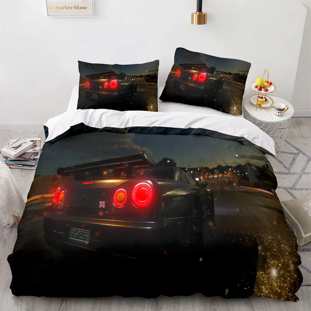 Sports Car King Queen Duvet Cover Cool Colorful Supercar Pattern Bedding Set for Men Adult Race Car 2/3pcs Polyester Quilt Cover