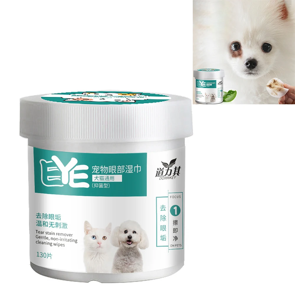 130 카운트 개 눈 물티슈, 눈물 얼룩 제거제, 올 내추럴 아이 워시 패드, 먼지 배출 제거, 부드러운 반려동물 눈물 닦이, 개 고양이용