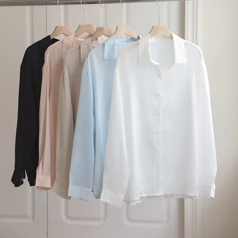 

Linen Shirt Women's Spring and Summer New Loose Sunscreen Cardigan Light Button-up Shirt