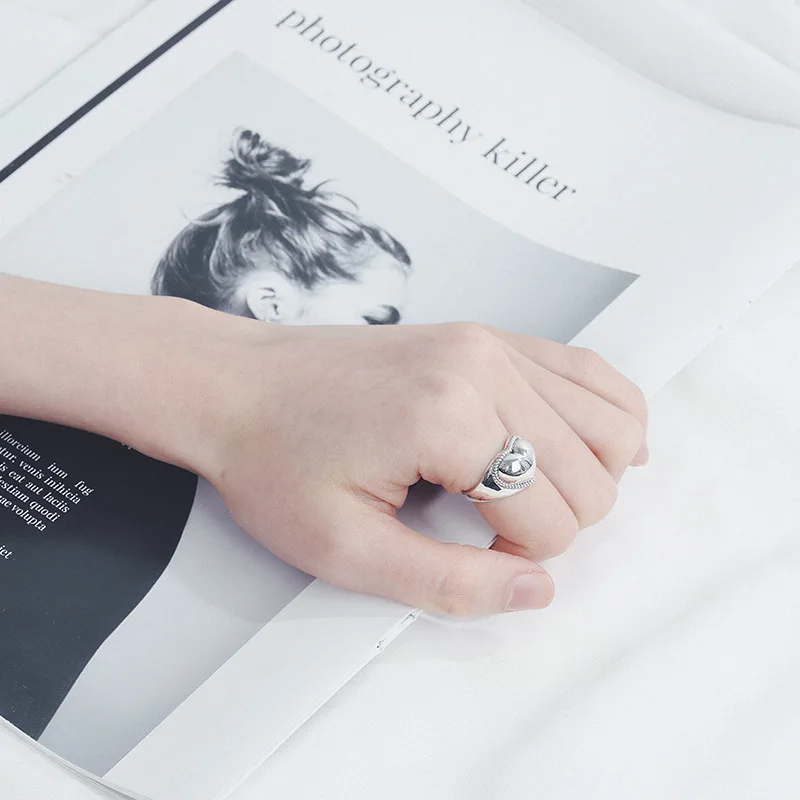 

925 Sterling Silver Trendy Heart Shape Adjustable Open Rings Retro Simple Exquisite For Woman Party Fine Jewelry Gift