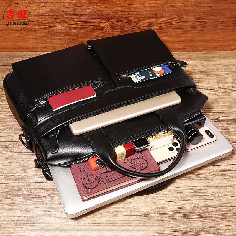 

Cow Genuine Leather Bussiness Briefcases Black for Men Luxury Handbags Laptop Briefcase Bags 16 Inch Office Computer Bag