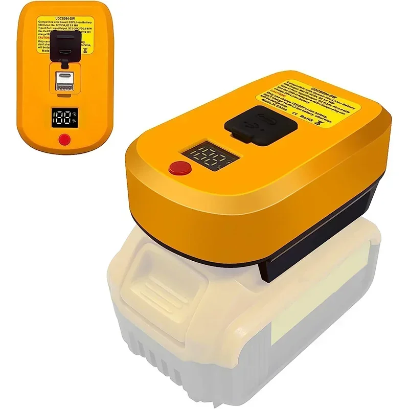 65W Adapter ForDeWalt 18V 20V Lithium Battery Fast Charger with Type-C Port and USB Port Reverse USB Charge Adapter converter