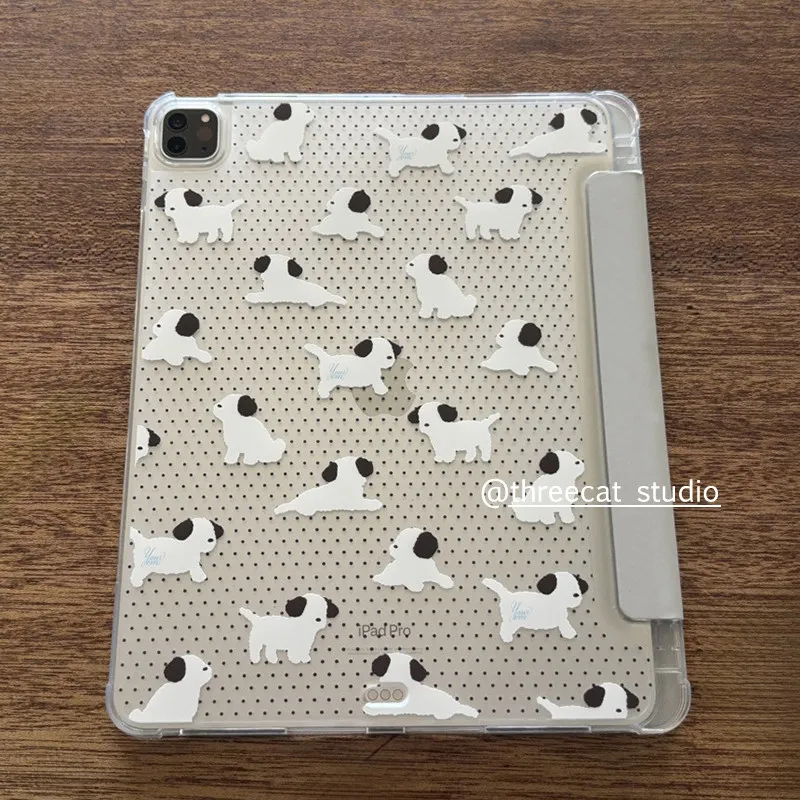 Simple Polka Dot Puppy KittenCase For iPad Air 11 10th 11th A16 9th For iPad Pro11 4 5 10.9in 12.9 M2 M3 M4 Mini 7 Pencil Holder