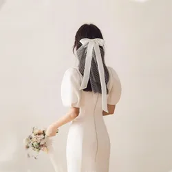 CC Romantic Veils Wedding Events Women Hair Accessories Bow-knot Shape One Layer Veil Bridal Dress Engagement Hairwear Sale V664