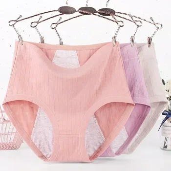 XL-6XL 브리프 생리 언더팬츠 플러스 사이즈 코튼 팬티, 생리 기간 바지, 하이 웨이스트, 누수 방지