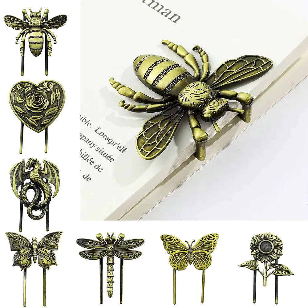 Metal Metal Bookmark Butterfly Dragonfly Gift Box Reading Book Clip Rose/Sunflower/Loong/Bee Book Page Marker Book Lovers