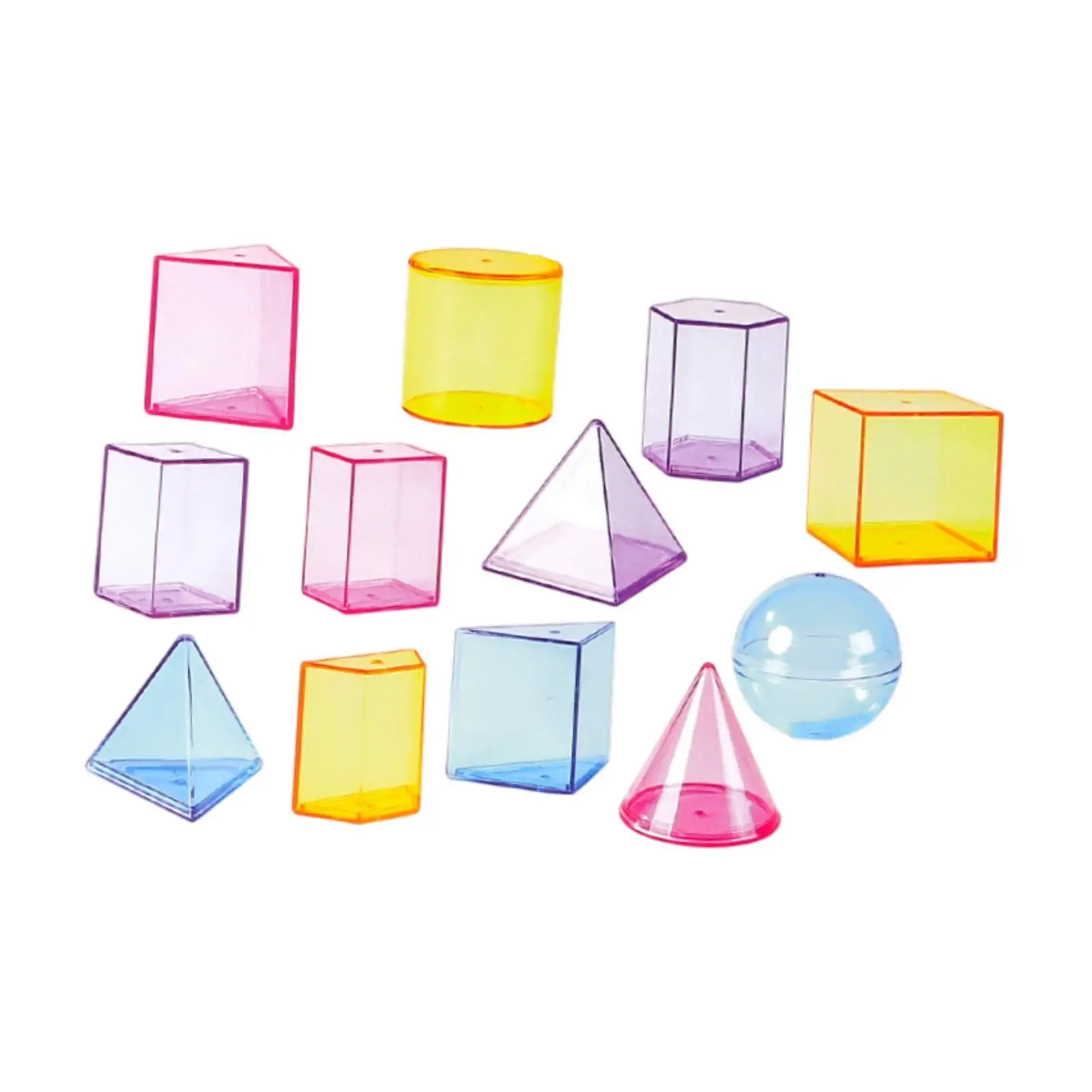 

12x Geometric Shapes Blocks Set 3D Geometric Solids Multicolored Math Toy Pattern Blocks for School Supplies Kindergarten