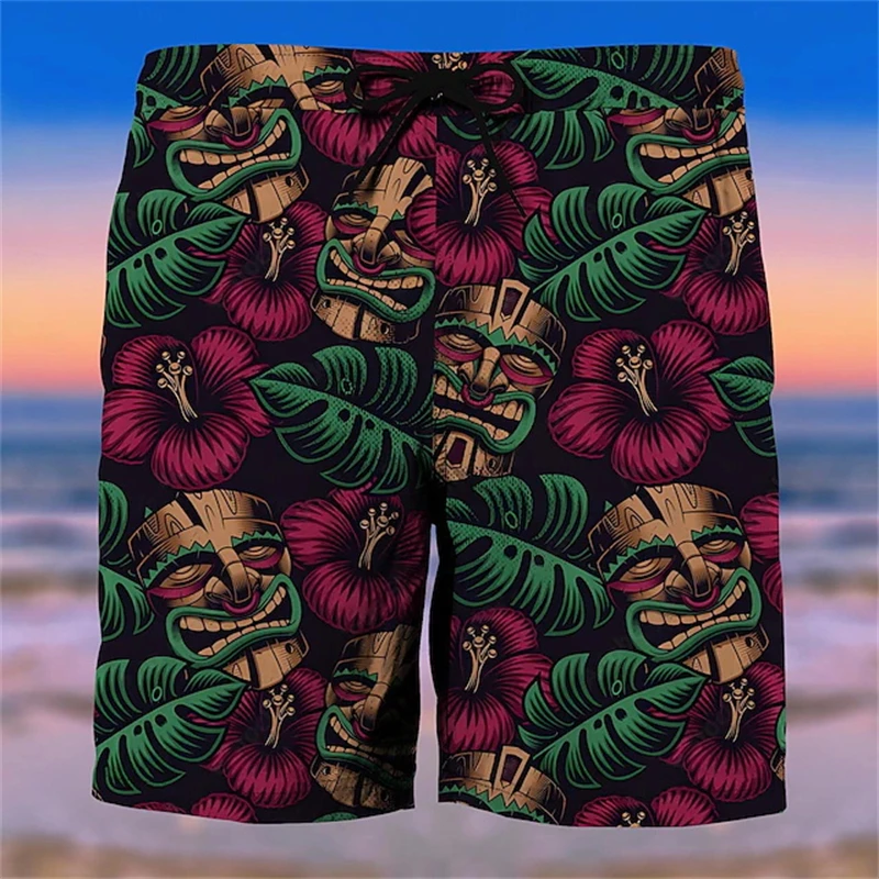 

Мужские шорты Tiki, летние повседневные шорты с 3D принтом, тропические растения, графическое дерево, цветок, дышащая мягкая повседневная мужская уличная одежда