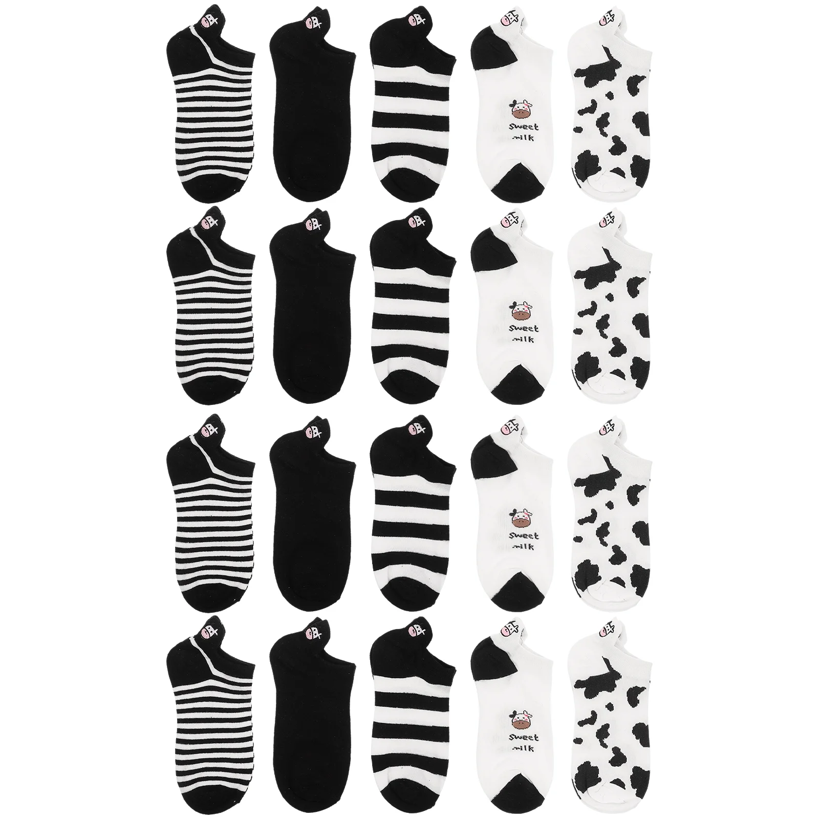 5 Pairs Stripe Cow Socks Miss Striped Fashion Low Cut Cotton Trainer Girl Ankle