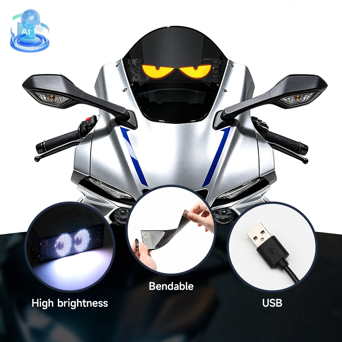 LED Devil Eye Lights for Motorcycle Car Windshield USB Matrix Pixel Panel Display App Remote Control Decorative Ambient Light