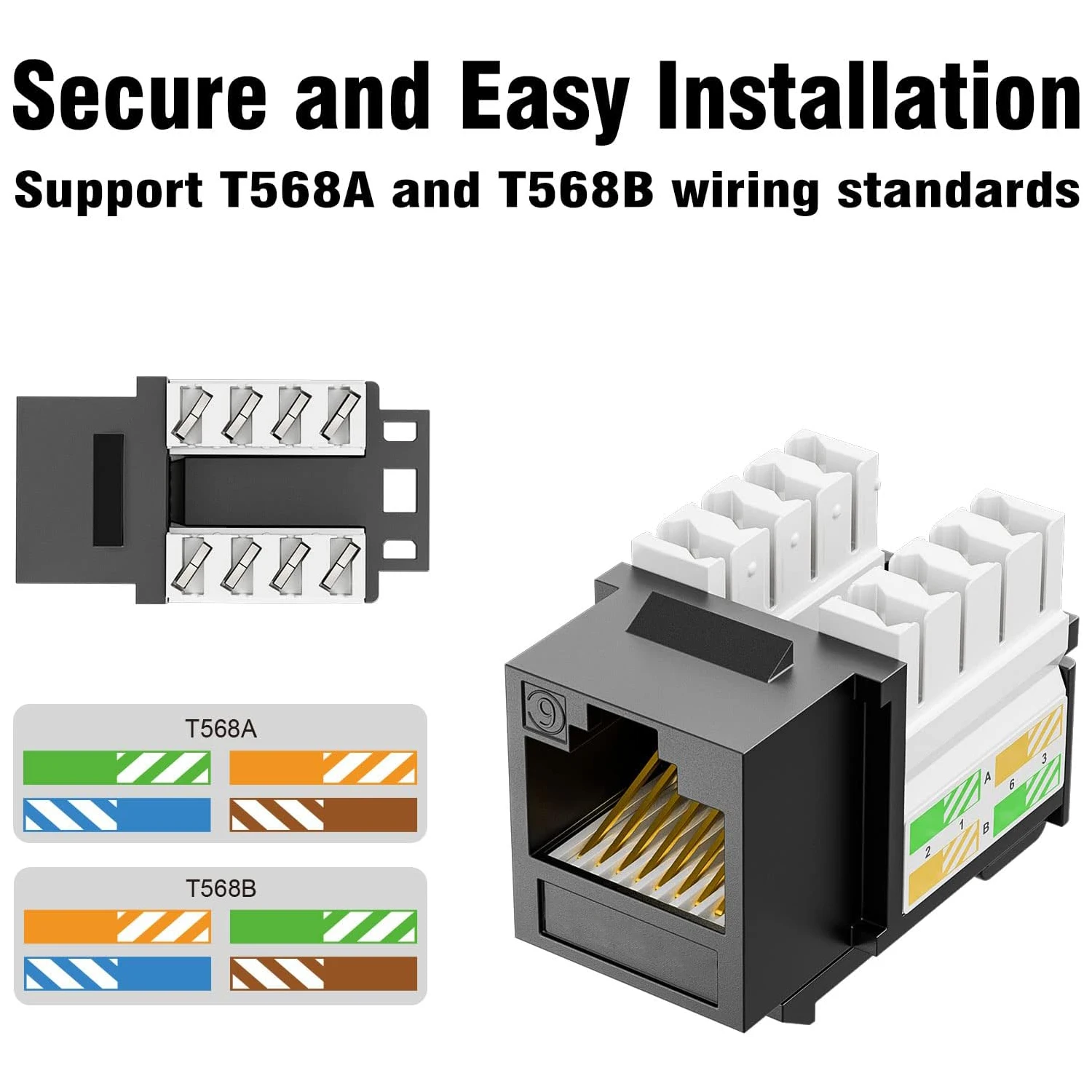 ZoeRax RJ45 Keystone Jack Adaptador, Punch Down Keystone Jack, 90 Graus, Não compatível com Patch Panel, Cat6, 1Pc