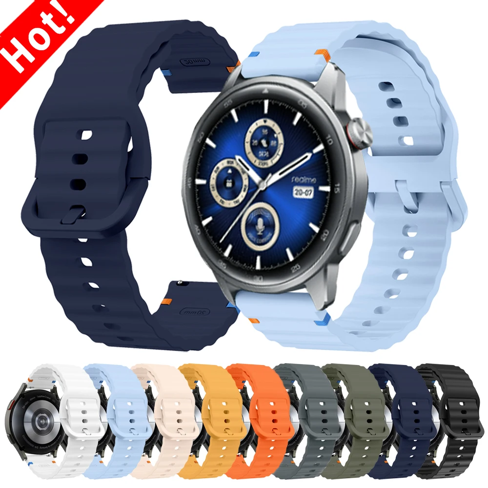 

Силиконовый ремешок с волнистым узором 22 мм для Realme Watch S2, мягкие ремешки для часов Realme Watch S 2 3 Pro, спортивный удобный браслет