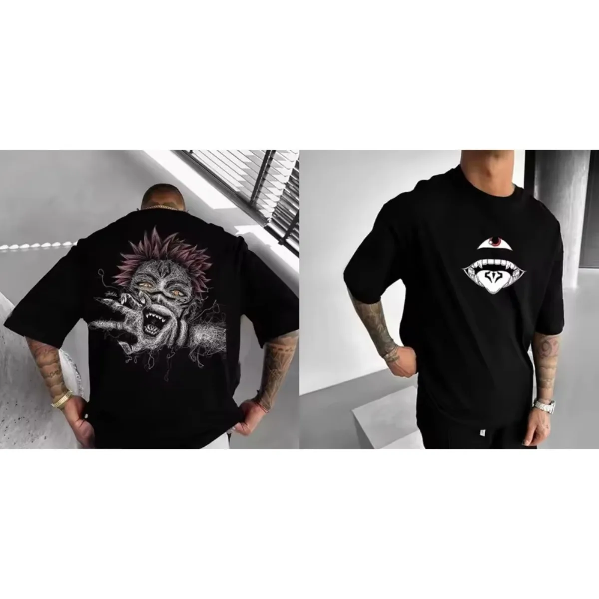 

Animation men's clothing crew neck printed pullover T-shirt 2025 new cotton comfortable loose multi-color wear