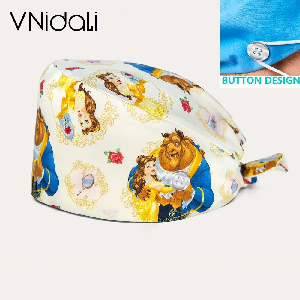 Unisex Flower and cartoon print medical scrubs hats nursing scrub caps doctors Cotton hats for women Nurse Hat veterinary cap