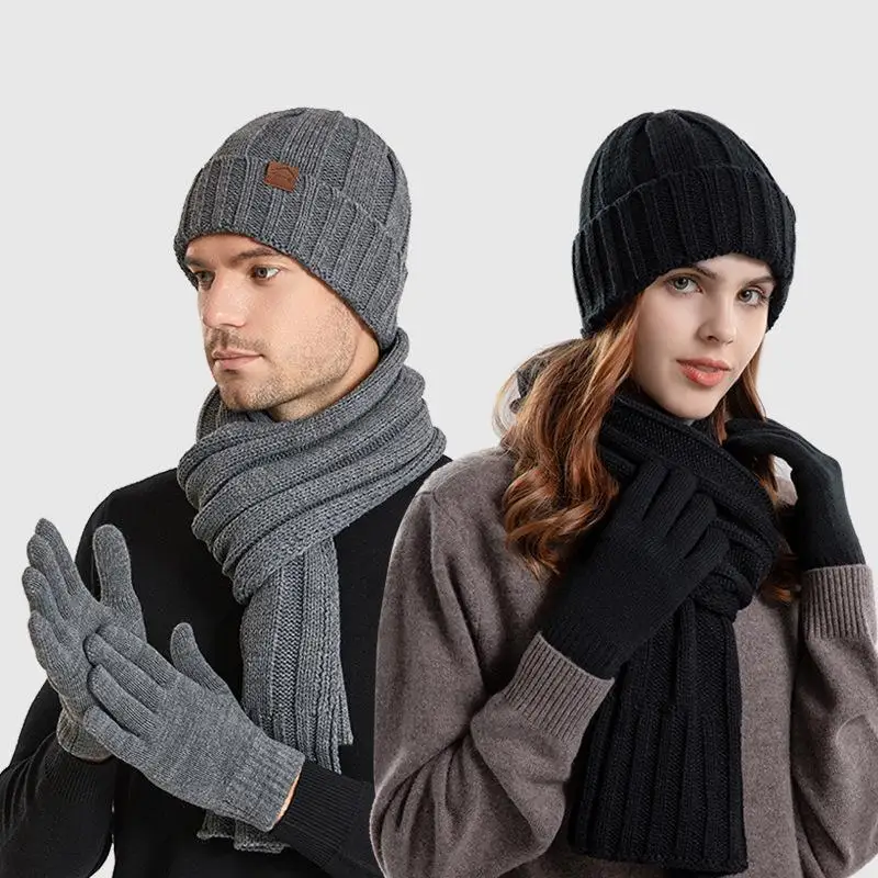 COKK Winter Hats For Women Men Knitted Beanie Scarf Gloves Three Piece Set Velvet Hat And Scarf Winter Accessories Keep Warm New