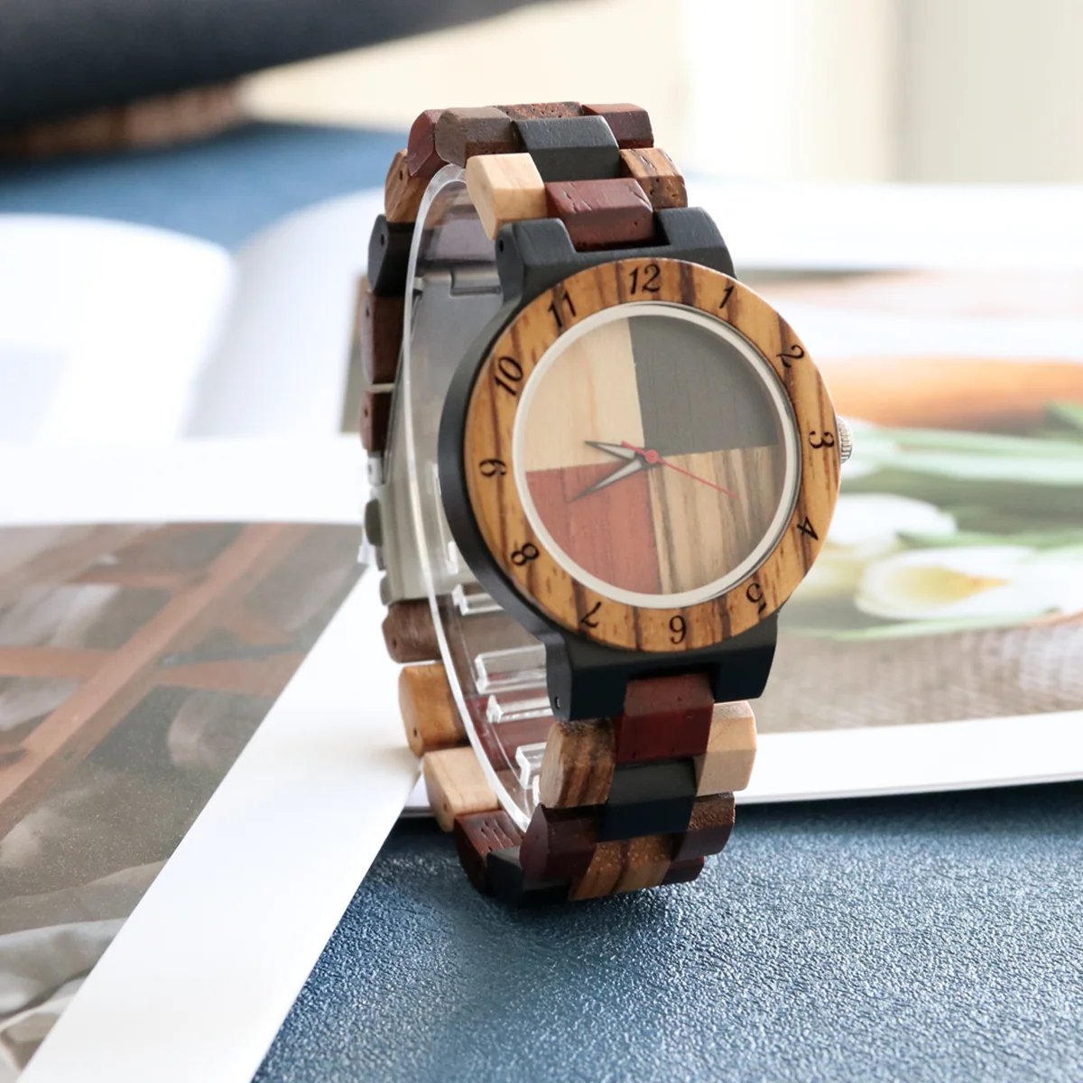 Women's Wooden Quartz Wristwatches 4 Colors Mixed Dial Wood Bangle Natural Full Wooden Lady Bracelet Watches Timepiece