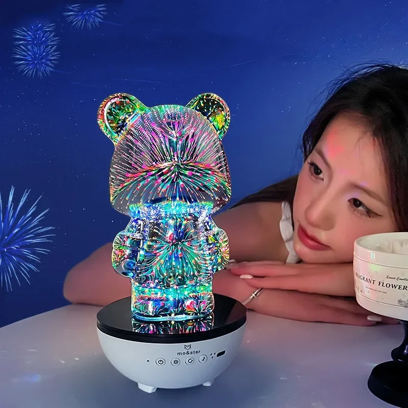 Lampu Malam Ambient Berbentuk Boneka Beruang dengan Speaker Bluetooth Audio Desktop Berwarna-warni Lampu Atmosfer Kamar Tidur yang Bersinar Hadiah Spesial untuk Teman