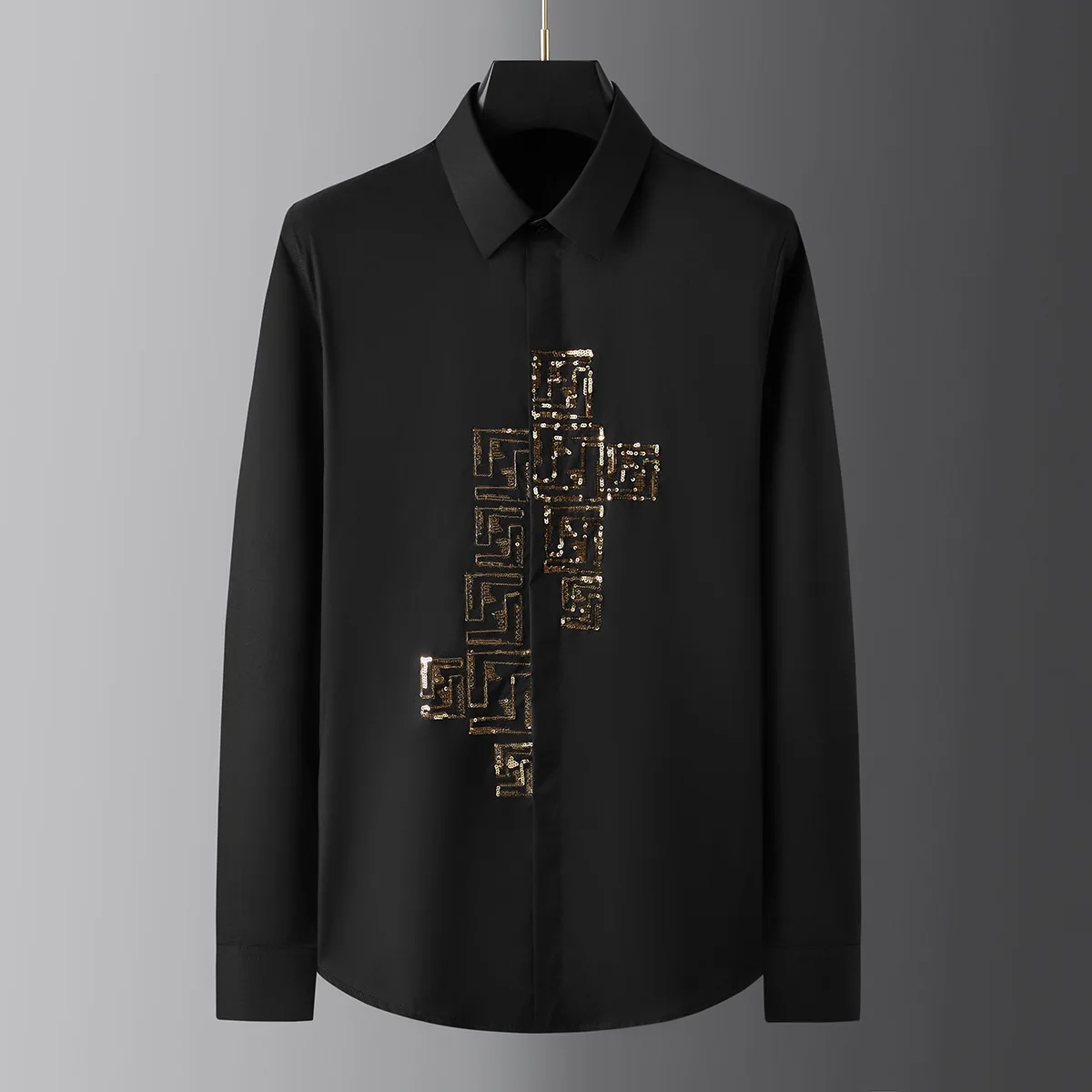 2025 Golden Sequin Men's Shirts Casual Social Business Dress Shirt Slim Fit Long Sleeve Banquet Party Costume Camisas De Homem