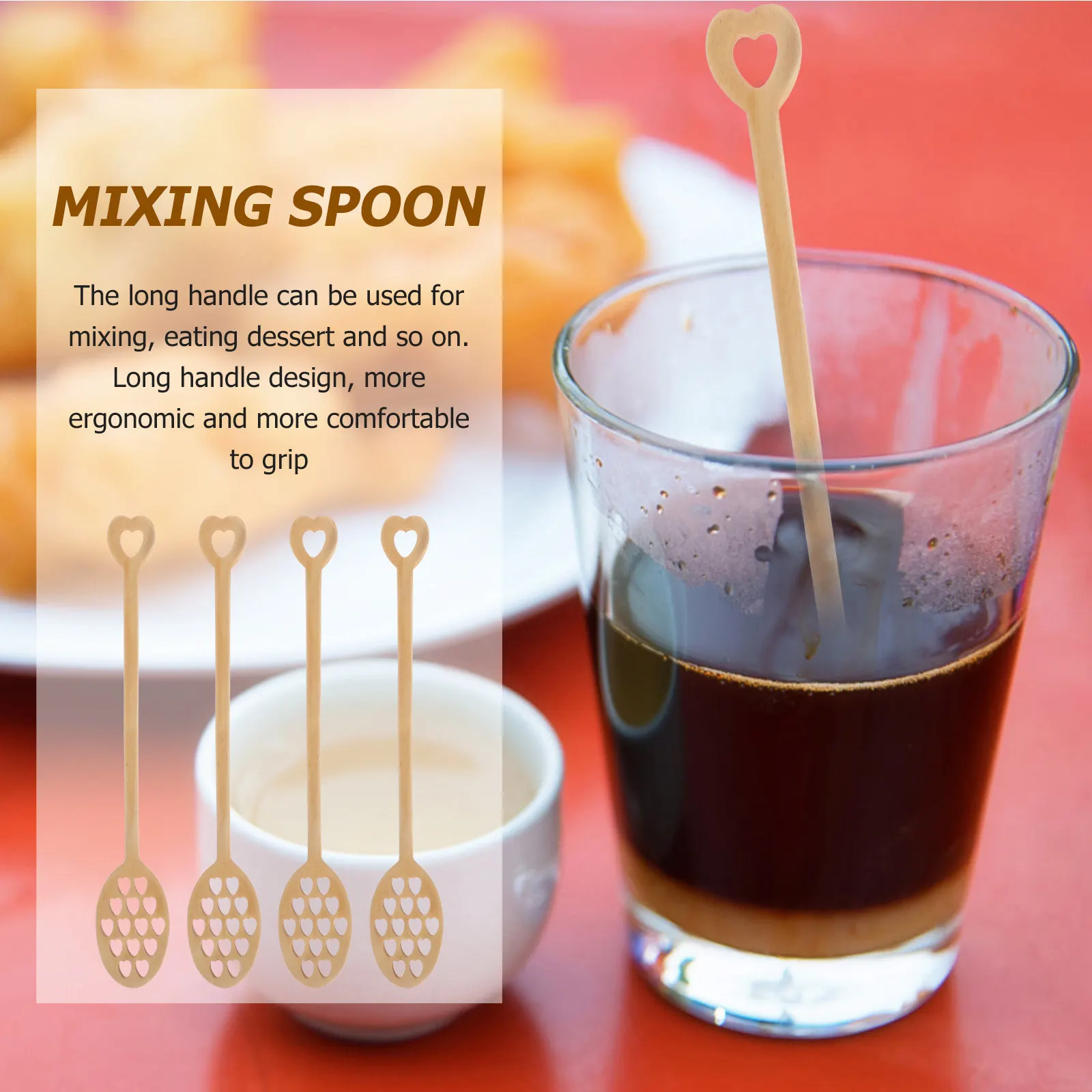 4Pcs Wooden Honey Stirring Spoons Long Handle Mixing Spoons Smooth Easy to Clean for Coffee Tea Desserts Wooden Honey Sticks
