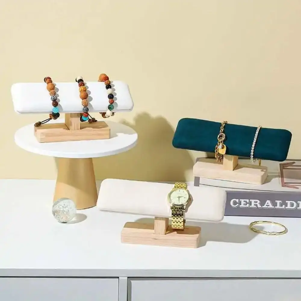 

Wooden Bracelet Display Stand Velvet Single Layer Jewelry Chain Holder Watch Display Vertical Jewelry Organizer Bar Headband