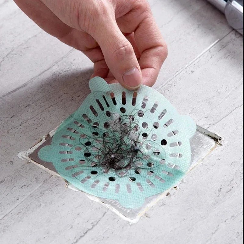 50pcs 10x10cm Disposable Floor Drain Stickers Anti-blocking Filter Floor Drain Mesh Sticker Hair Catcher Stopper Shower Drain view 3