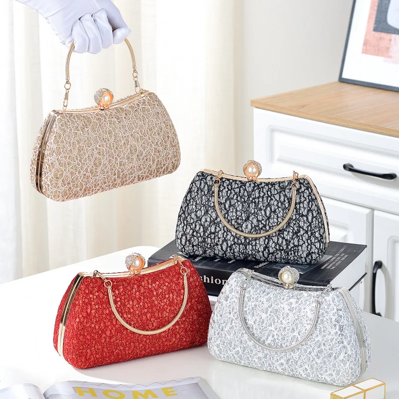 

Sequin Lace Elegant Handbag Women Luxury Purse Clutches Party Banquet Gathering Evening Bags Light High-End Lady Top-Handle Bags