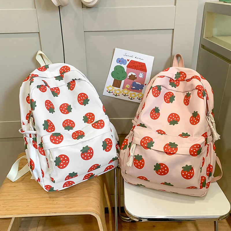 

Women's Small Strawberry Printing Backpack Cute Fashionable Casual Daily Outing Commuting Large Capacity Shoulders Bag