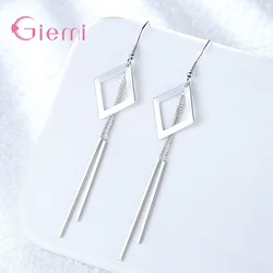 Modern 925 Sterling Silver Jewelry Fine Eardrop Hook Earring Huggie Square Pendiente for Women Girls Christmas Gifts