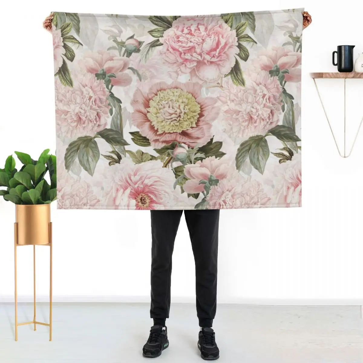 Vintage Botanical Blush Peony Flowers Pattern Throw Blanket Luxury Brand Blankets For Sofas Nap Cute Plaid Blankets