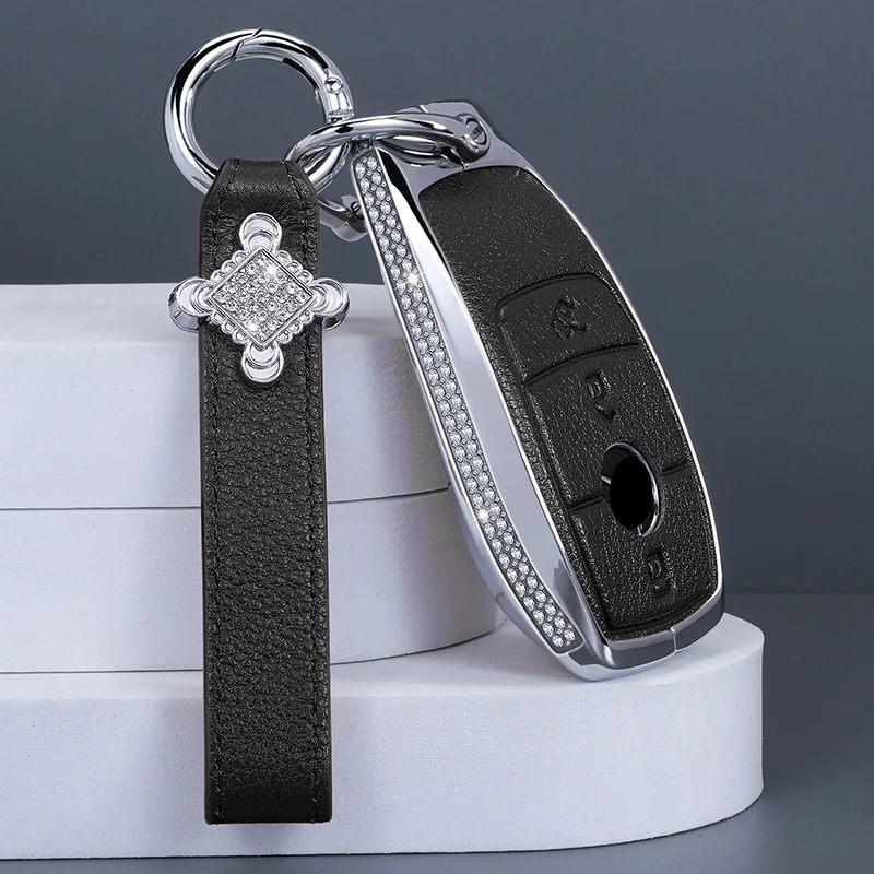 Zinc Alloy Leather Car Remote Key Case Cover For Mercedes Benz A C E S G Class GLC CLE CLA GLB GLS W177 W205 W213 W222 X167 AMG