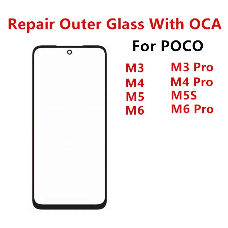 Screen Repair Outer Glass For Xiaomi POCO M6 M5 M5S M4 Pro 4G 5G M3 Front Touch Panel LCD Display Replace Repair Parts + OCA