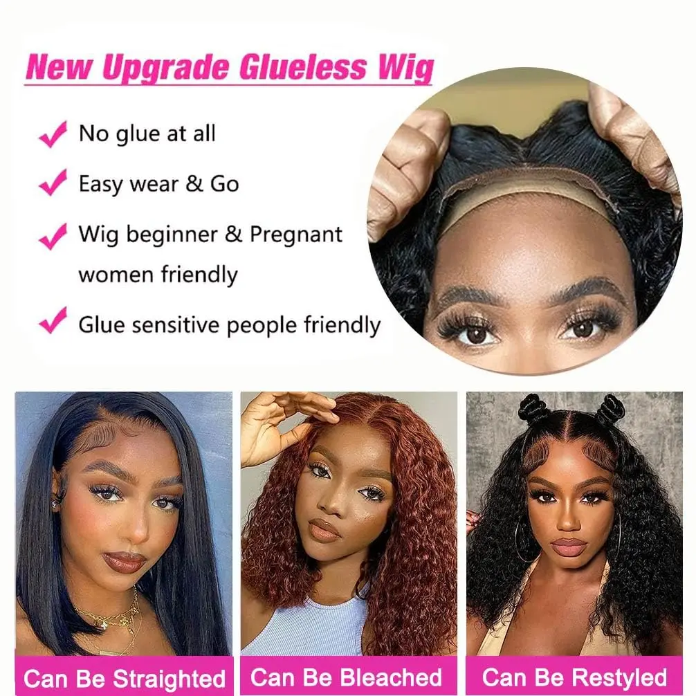 Wear And Go Glueless Wigs Human Hair Pre Cut 4x4 Short Deep Curly Bob 13x4 Lace Front Wigs For Black Women Natural Hairline Hair