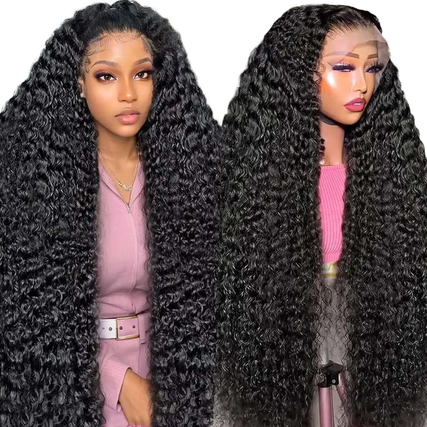 

13x4 HD Transparent Lace Frontal Wigs Human Hair Deep Wave Lace Front Wigs Human Hair Pre Plucked 200% Density Natural Hairline