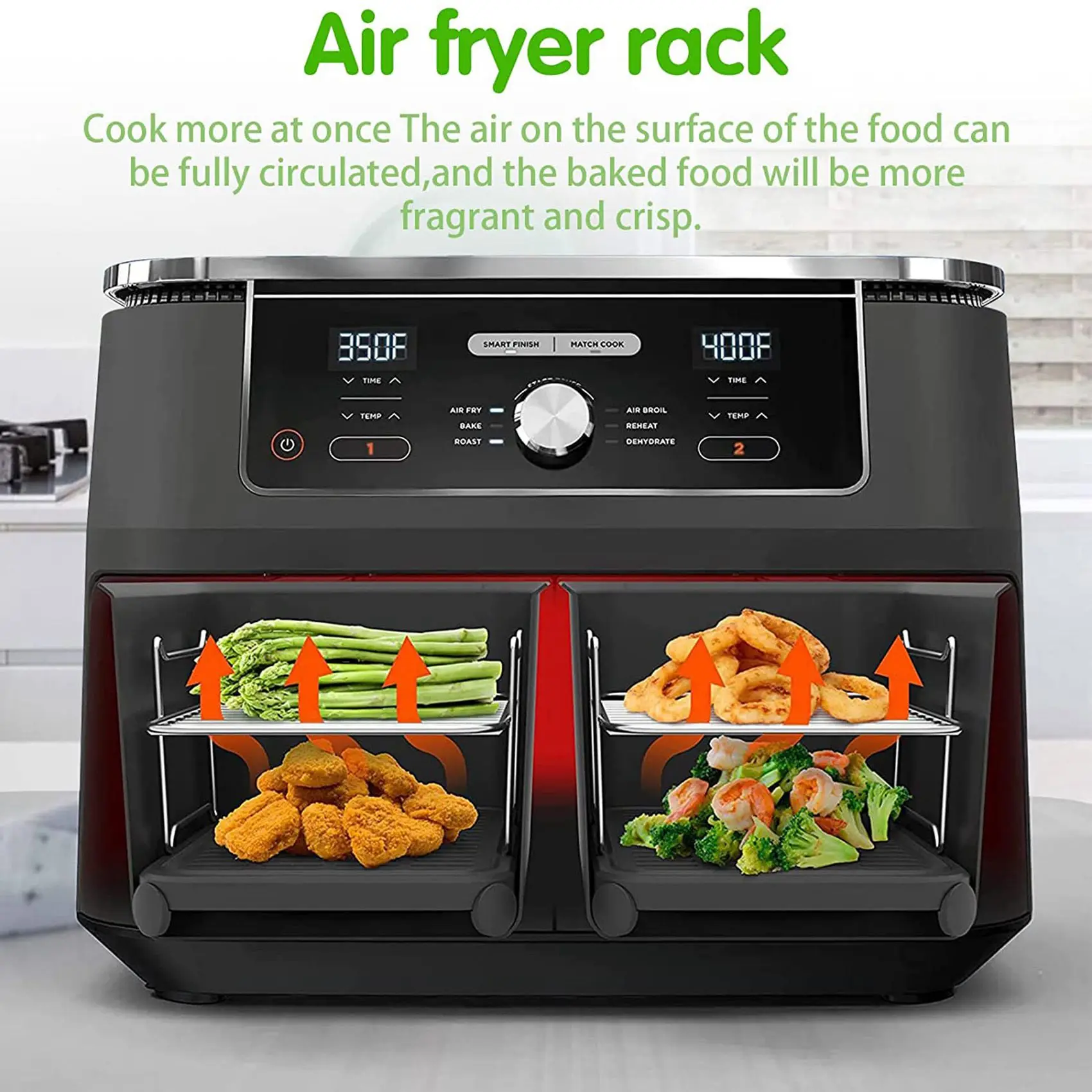 Air Fryer Rack for Double Basket Air Fryers, Dehydrator Rack for Ninja Foodi DZ201 DZ401 Air Fryer AccessoriesN02R